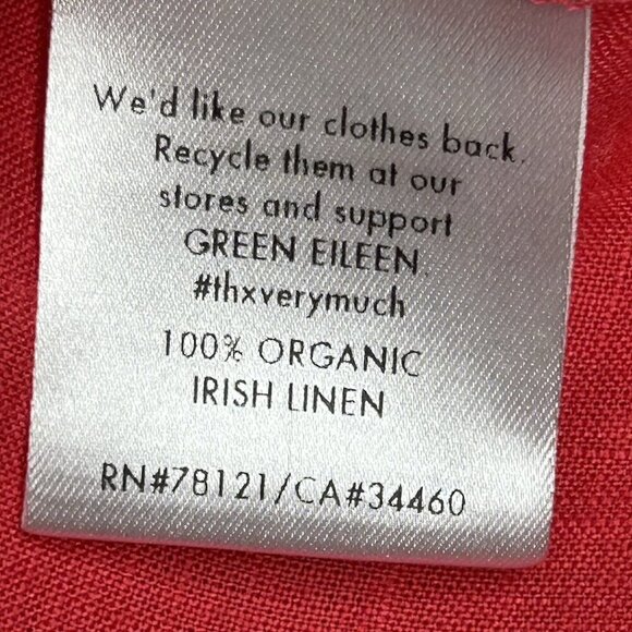 Eileen Fisher Linen Top S Coral Button Up Asymmetrical Hem Organic Irish Linen - Picture 5 of 11